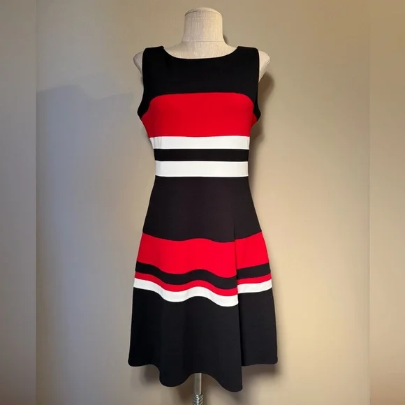 Tommy Hilfiger Black and Red Striped Midi Dress - Picture 8 of 8